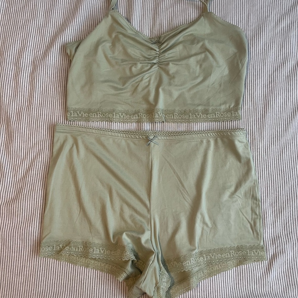 La Vie En Rose Olive Green Pajama Set